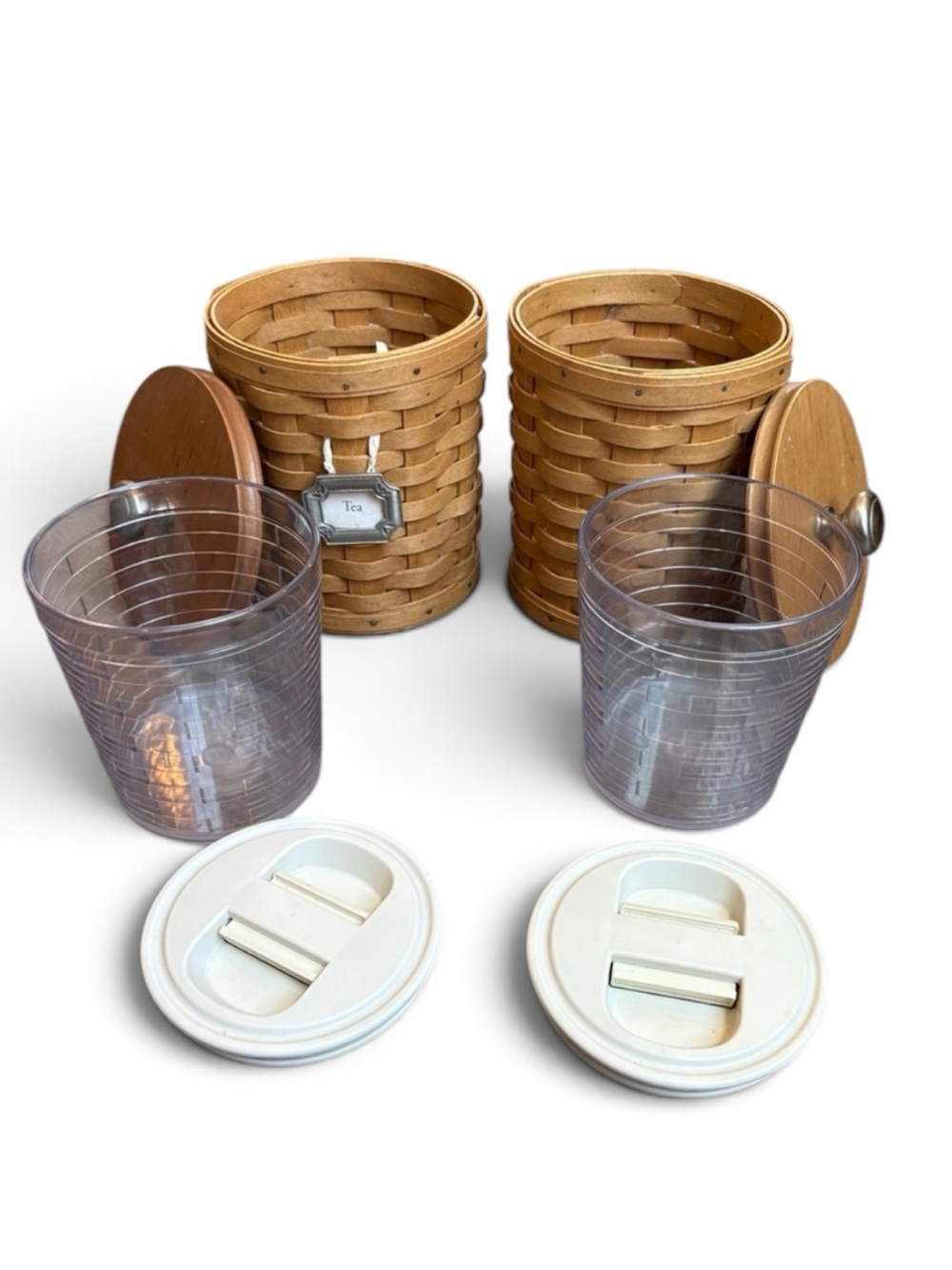 Longaberger Canister Baskets & Lids Storage Inserts w/ Lids Lot of 2
